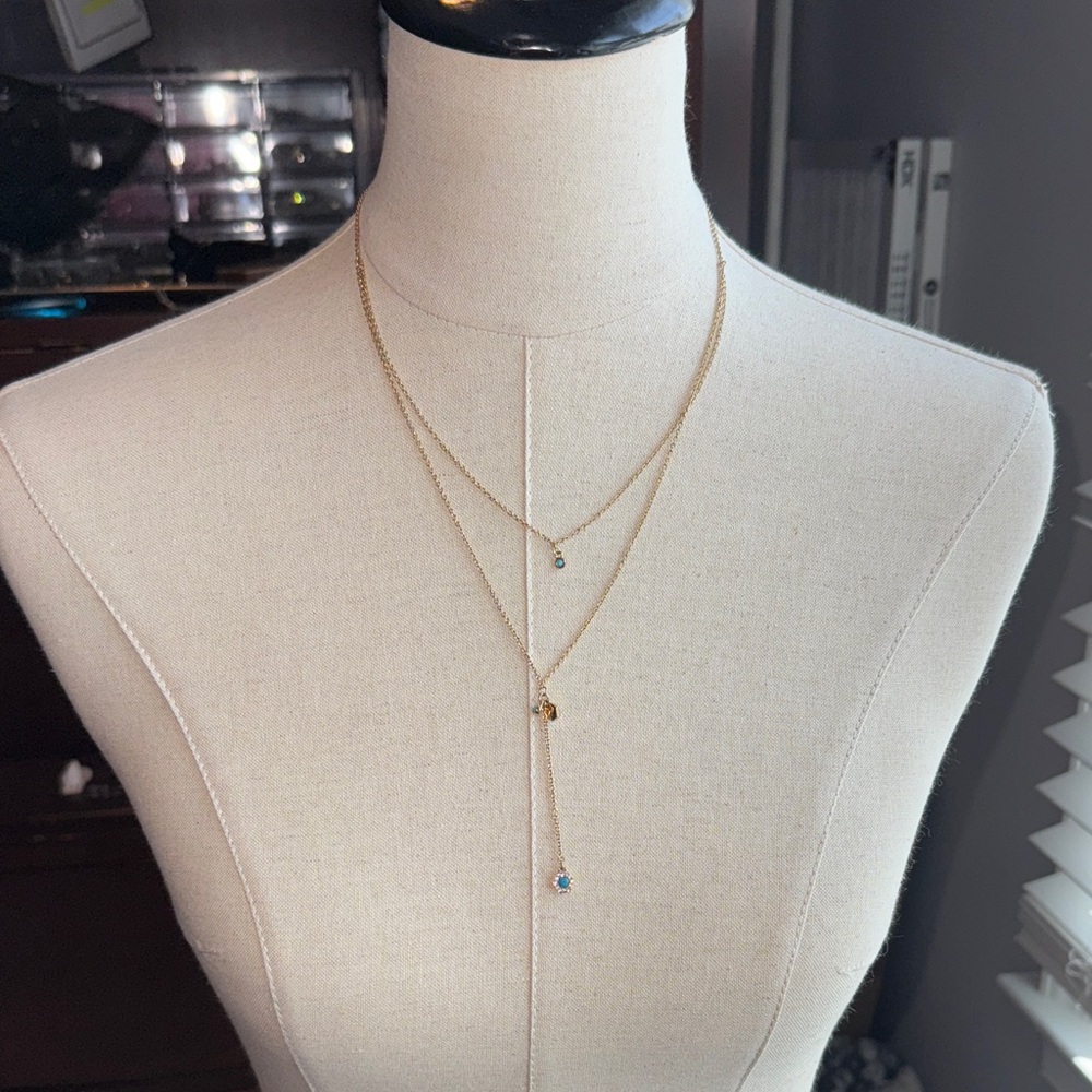 Elegant Gold Layered Necklace with Blue Accents